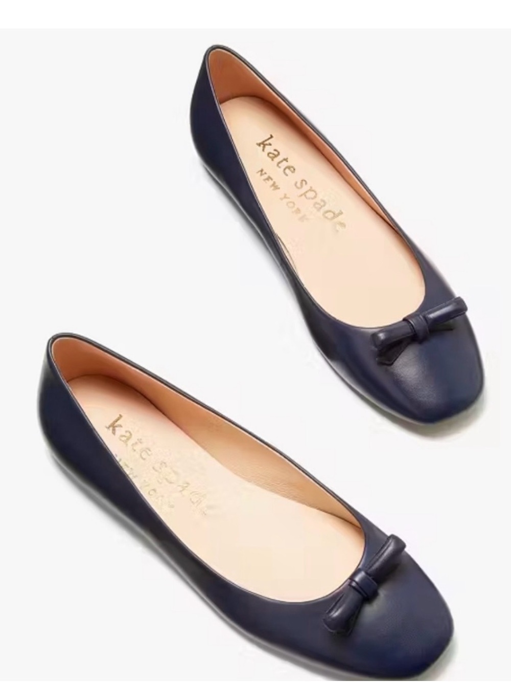 kate spade navy leather ballet flats with bow